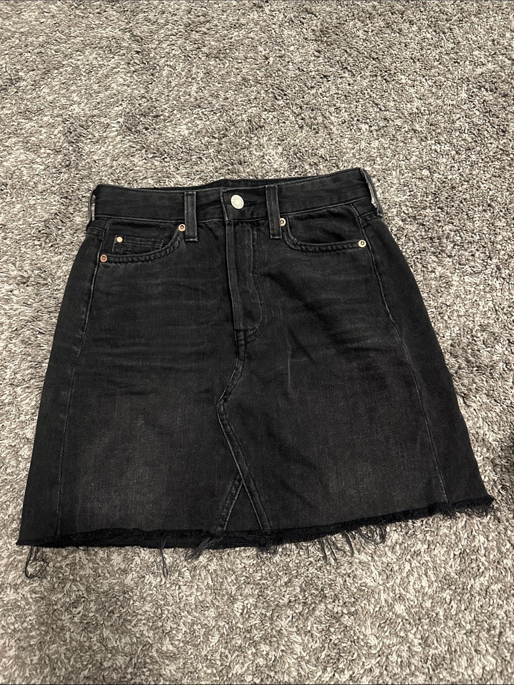 H&M Black Denim Mini Skirt with Raw Hem